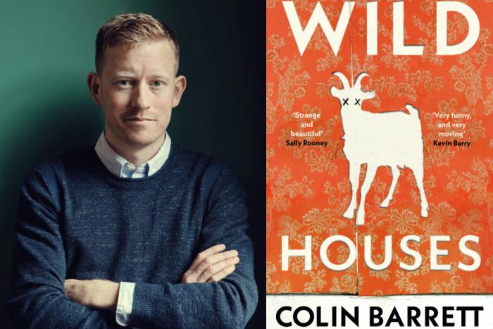 Diptych of author Colin Barrett and the book cover of his novel Wild Houses