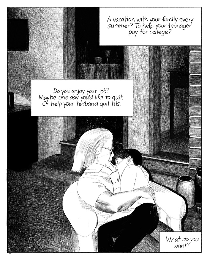 Panel 16 of The ClairFree System by Jillian Tamaki for Hazlitt