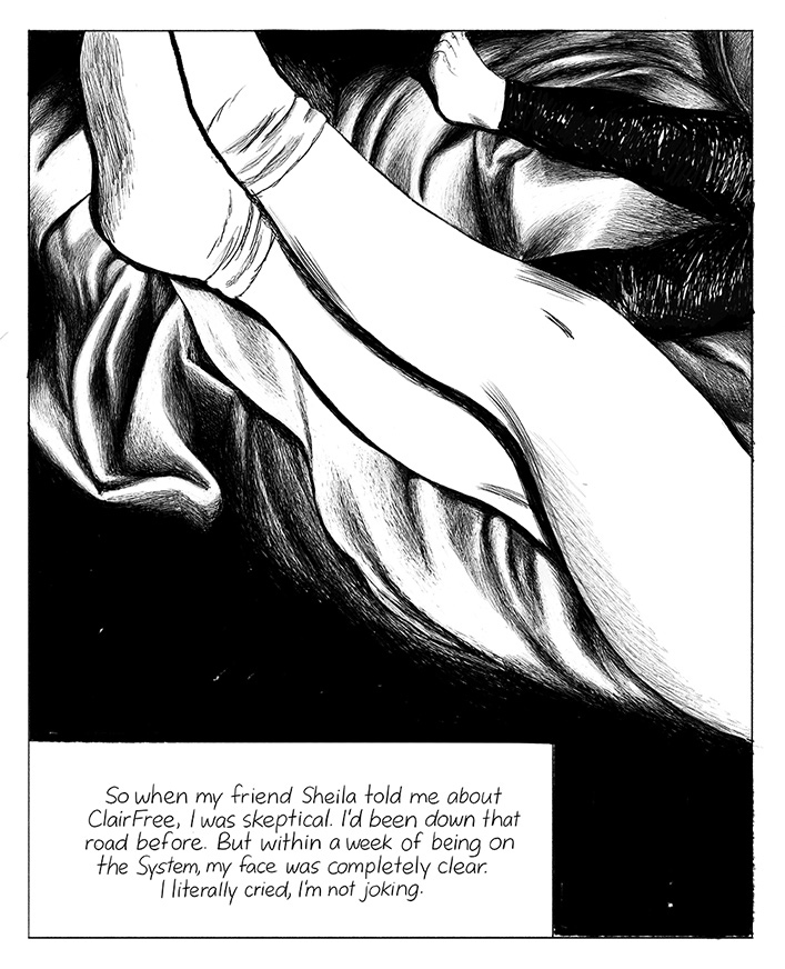 Panel 5 of The ClairFree System by Jillian Tamaki for Hazlitt