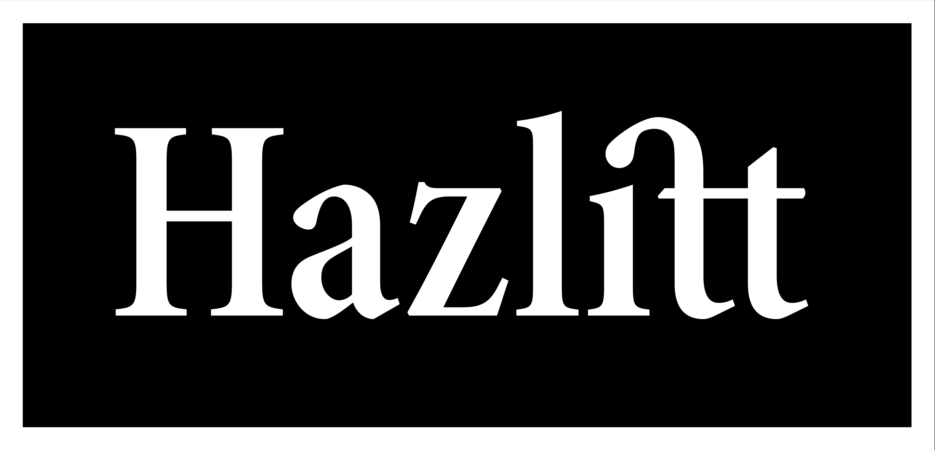 Hazlitt logo, with white text on a black background 
