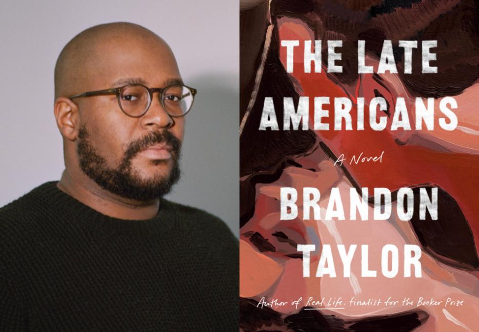 diptych of author Brandon Taylor and the jacket of his novel The Late Americans