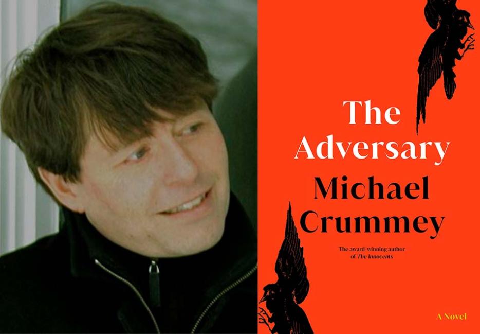 An image of the author Michael Crummey, beside the cover of his latest novel