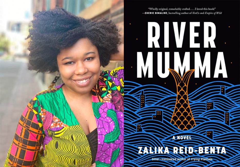 An image of Zalika Reid Benta and the cover of her novel, River Mumma 