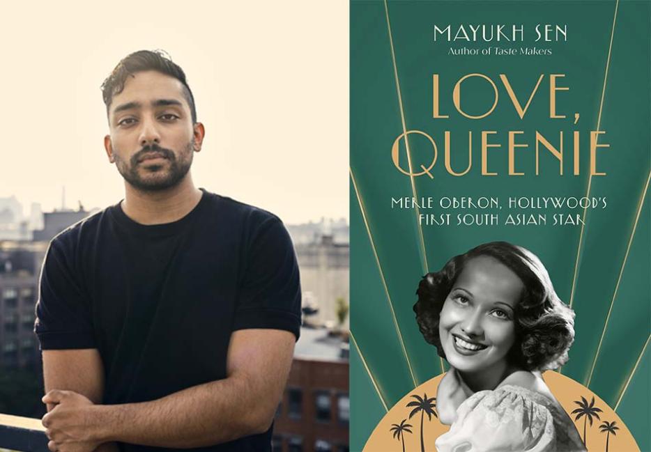 A portrait of author Mayukh Sen beside his new book, Love Queenie