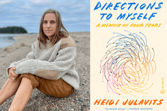 Diptych of author Heidi Julavits and the book jacket of Directions to Myself