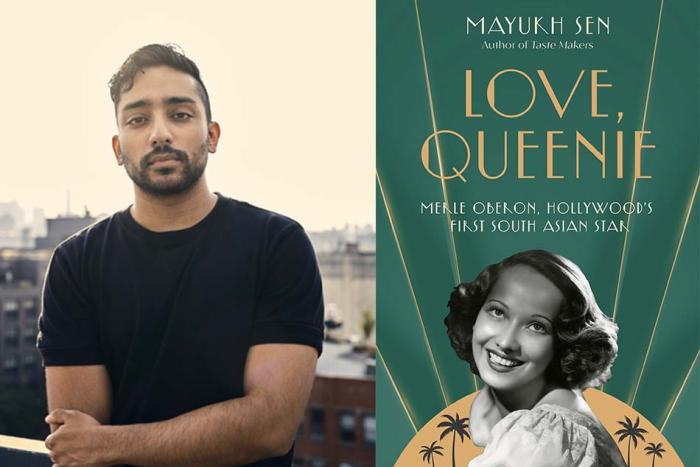 A portrait of author Mayukh Sen beside his new book, Love Queenie