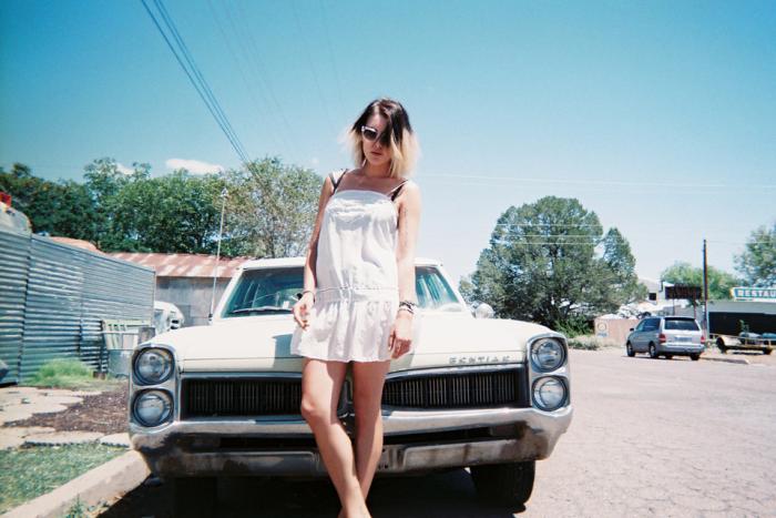 ||Sarah; white dress; white car; Marfa, Texas; June 2012.